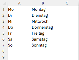 wochentage in excel