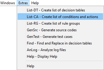 extras menu list ca
