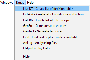 extras menu list dt