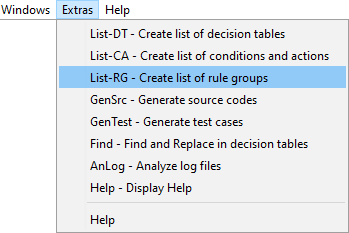 extras menu list rg