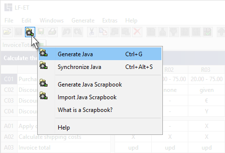 menu via button bar